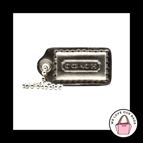 1.5" COACH POPPY Silver Mirrored Leather Nickel Fob Bag Charm Keychain Hang Tag - Picture 1 of 1